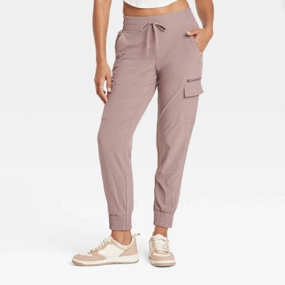NWT All In Motion Women's Brown Active Light Mid-Rise Cargo Pockets Jogger Pants - Picture 1 of 16